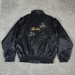 Riviera Hotel & Casino Jacket Mens Extra Large Black Bomber Embroidered Logo